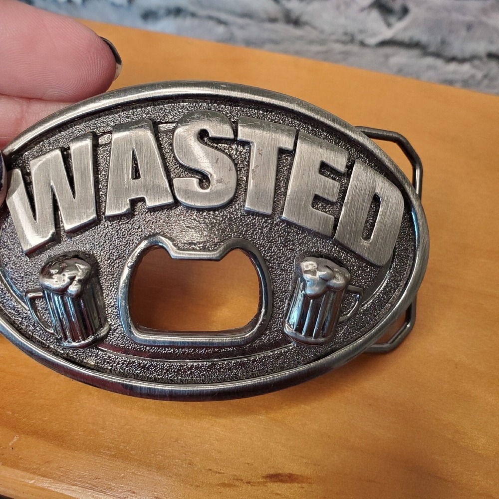 WASTED Beer Bottle‎ Opener Frothy Mugs Solber Belt Buckle KALAN